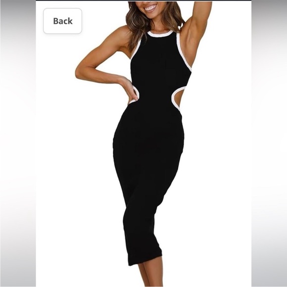 NWOT BLACK AND WHITE RIBBED DRESS - Picture 2 of 4